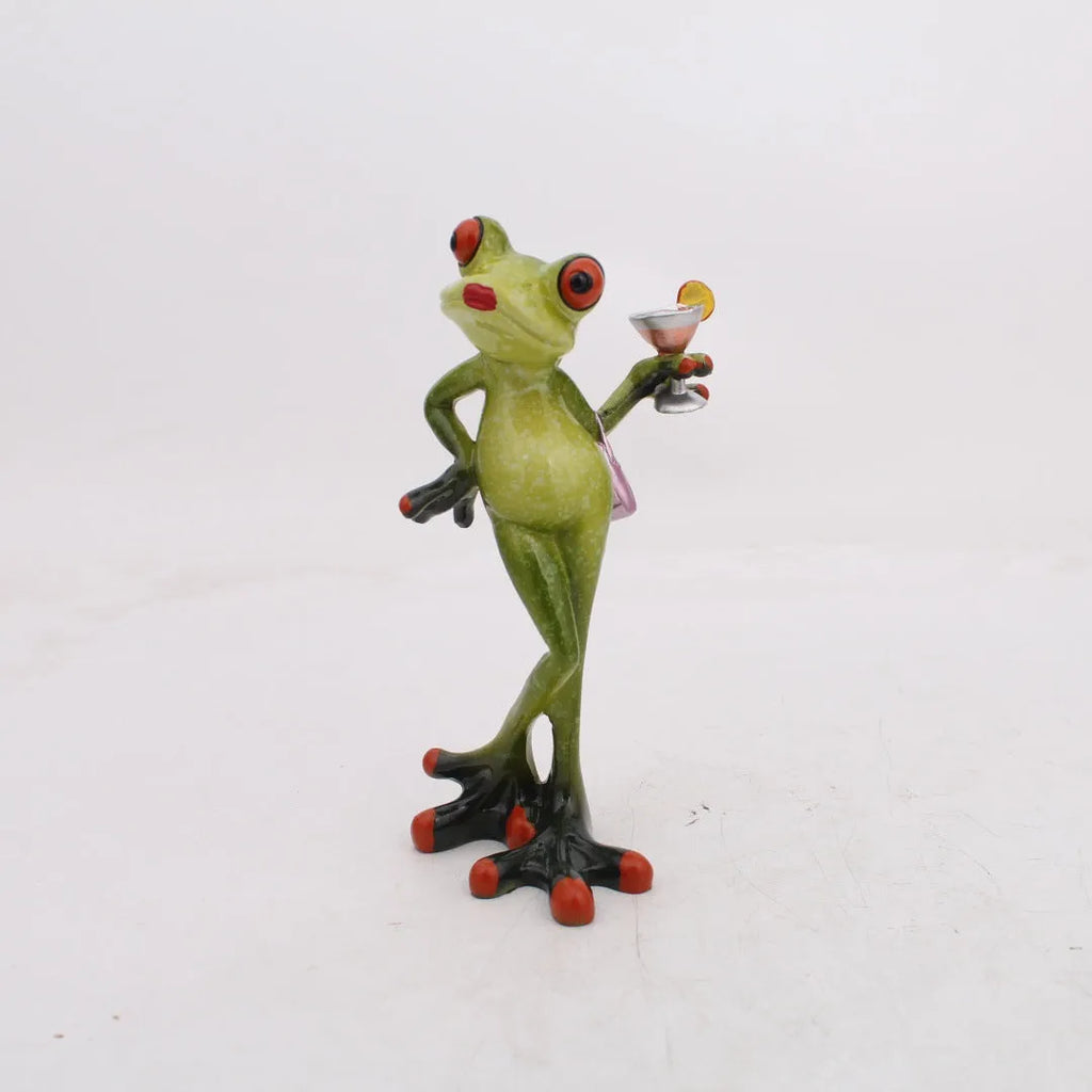 Pastoral style synthetic resin frog figurine ornament for home decoration