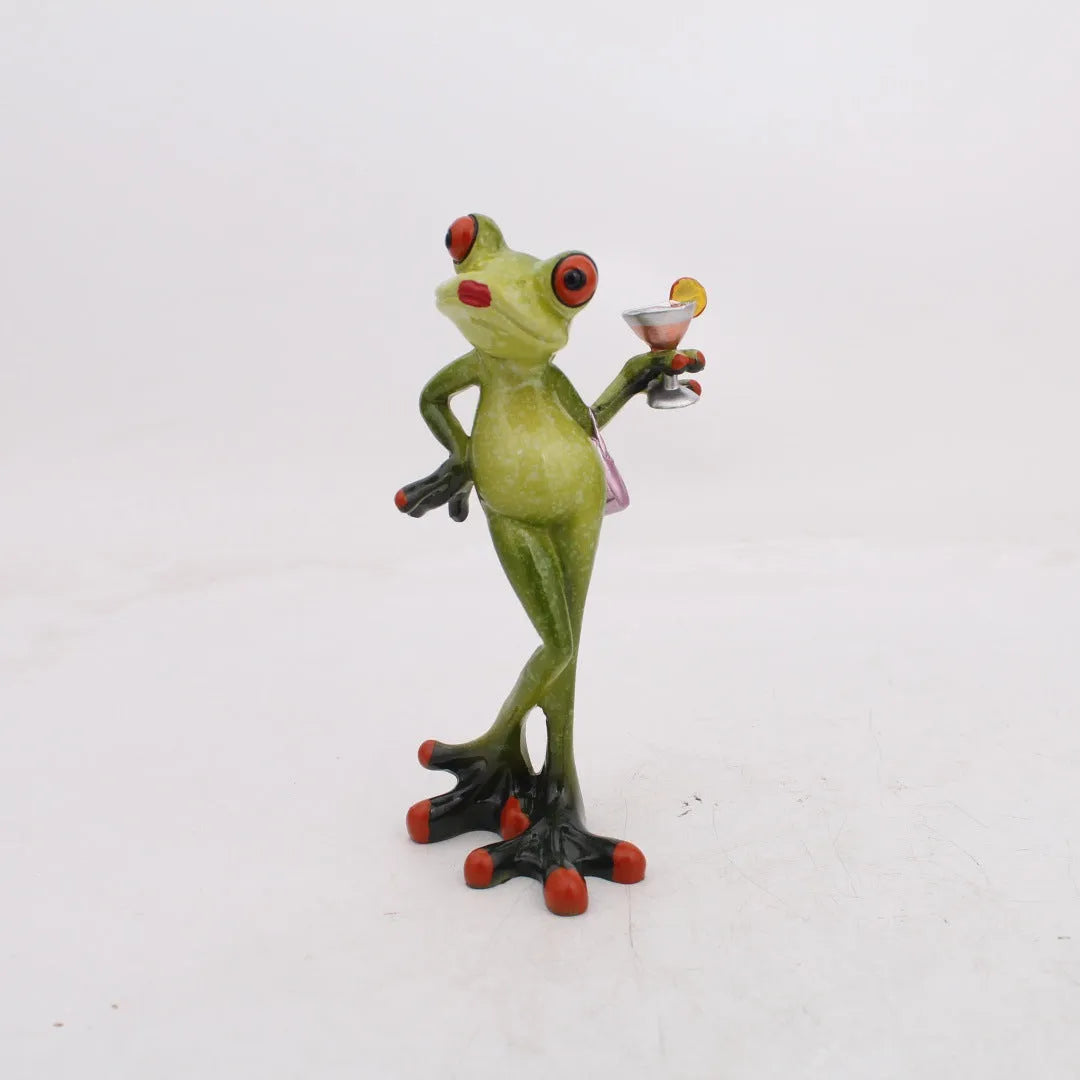 Pastoral style synthetic resin frog figurine ornament for home decoration