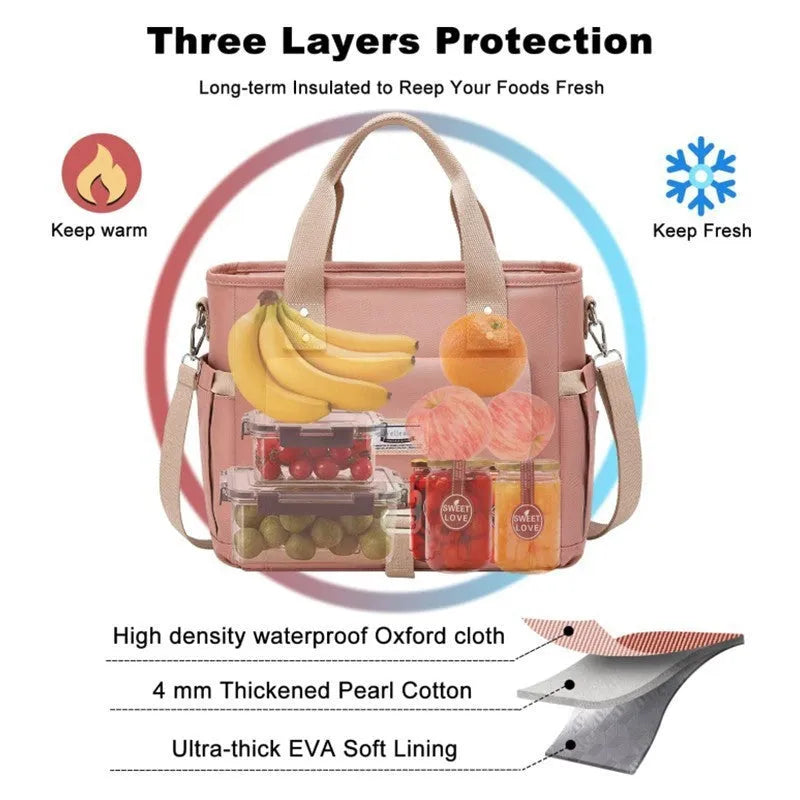Portable cube-shaped picnic hiking bag with removable shoulder strap and side pocket in Oxford cloth