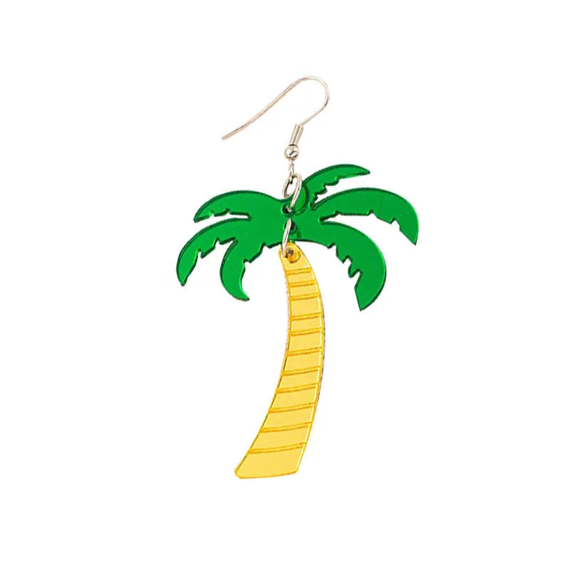 A pair of drop-shaped acrylic earrings designed like coconut leaves, in one of five colour variations.