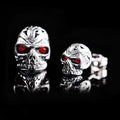Retro skull stud earrings with red eye ghost head design and alloy gemstone inlay