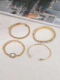 Retro style women's alloy chain jewellery four-piece set with geometric square diamond design in gold and silver tones