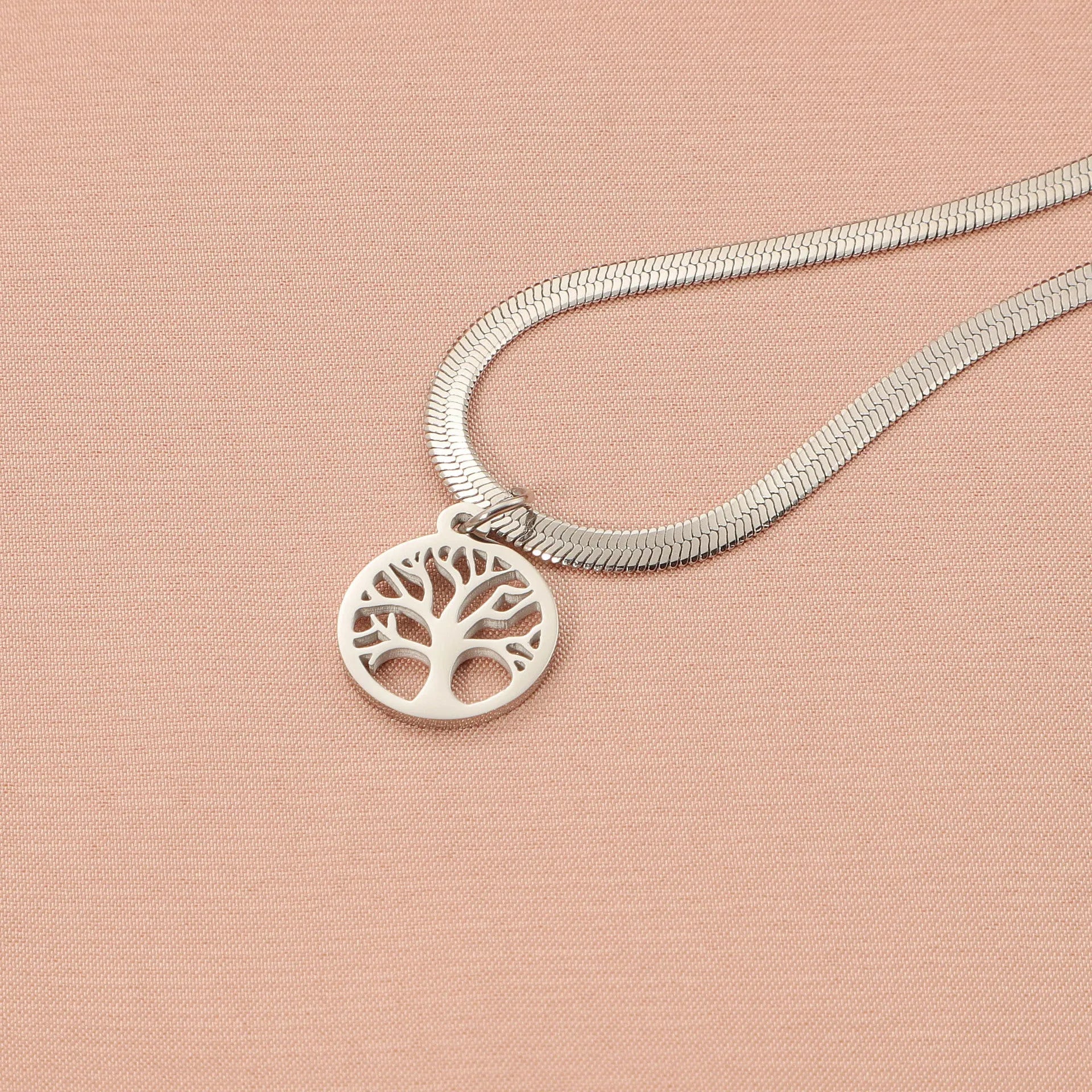 Stainless steel U-shaped lucky tree necklace with adjustable collar bone chain in gold or steel colour