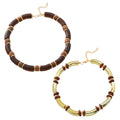 Ladies alloy necklace and bracelet set with a multi-layer wooden pendant.