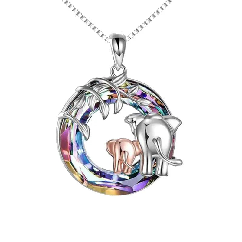 Women's animal-shaped necklace with diamond and Saturn charm on adjustable chain in platinum colour