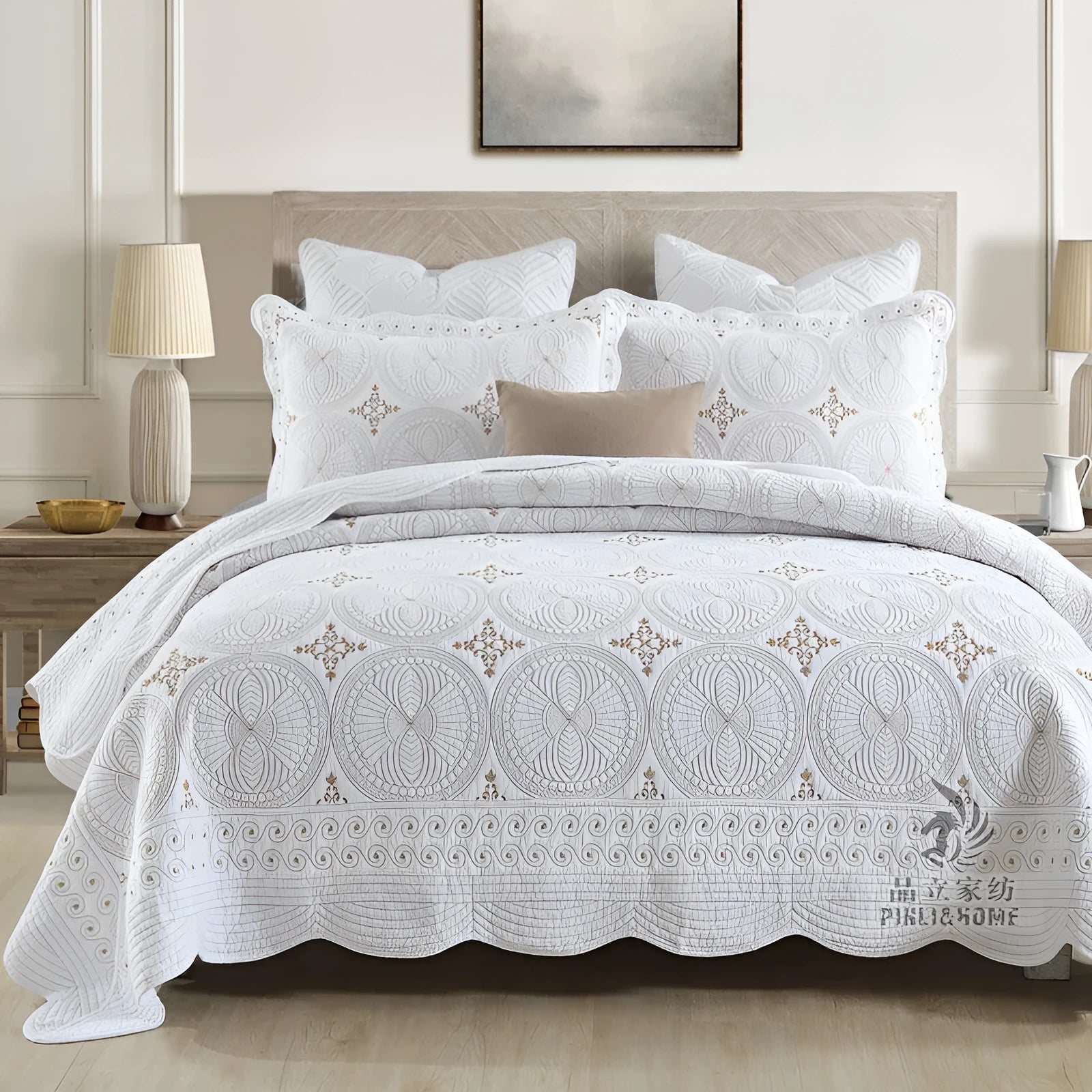 Pure cotton embroidery clip bed cover set with European-style design on 1.8 metre bed