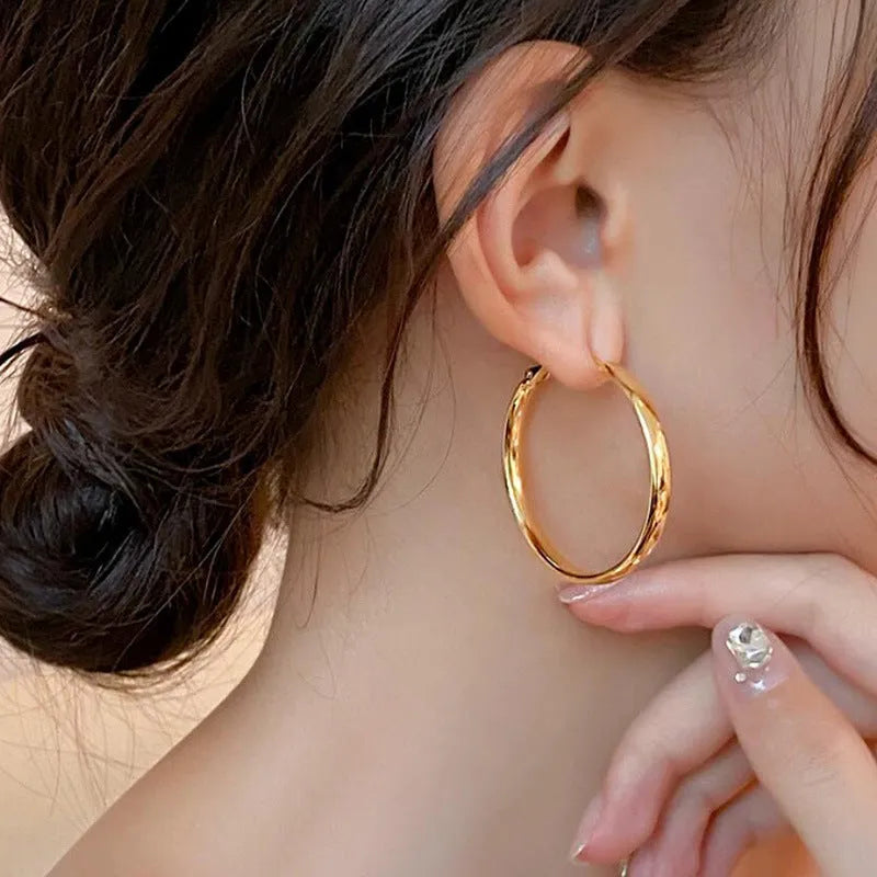 40mm metal circle earrings in gold and silver electroplated finish