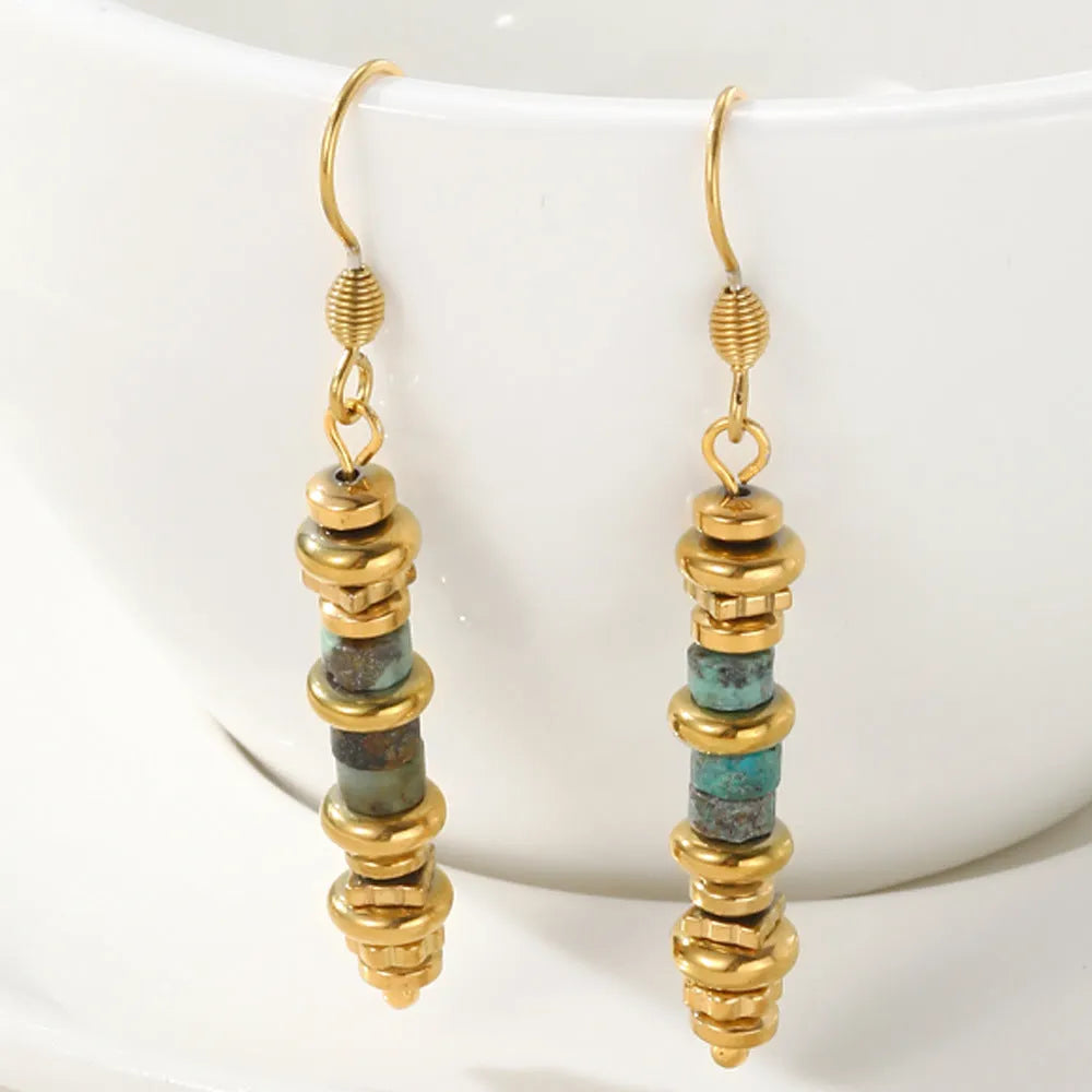 Geometric retro titanium steel earrings with 18K gold plating