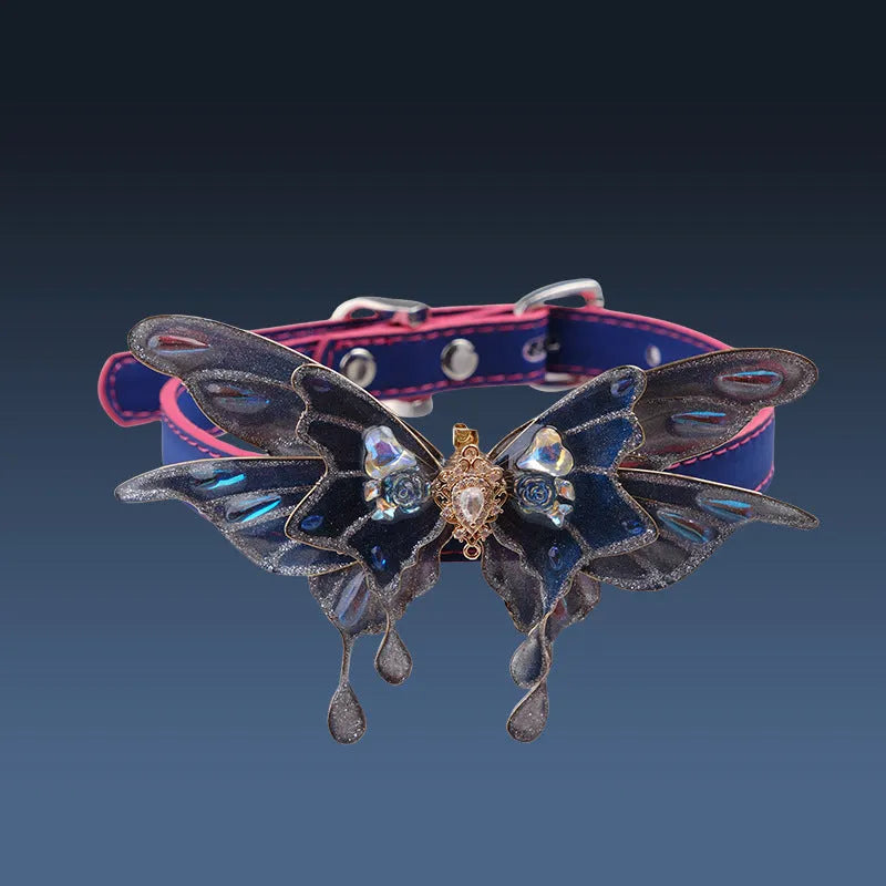 Purple colour-changing butterfly necklace with alloy pendant and temperature-change PU chain