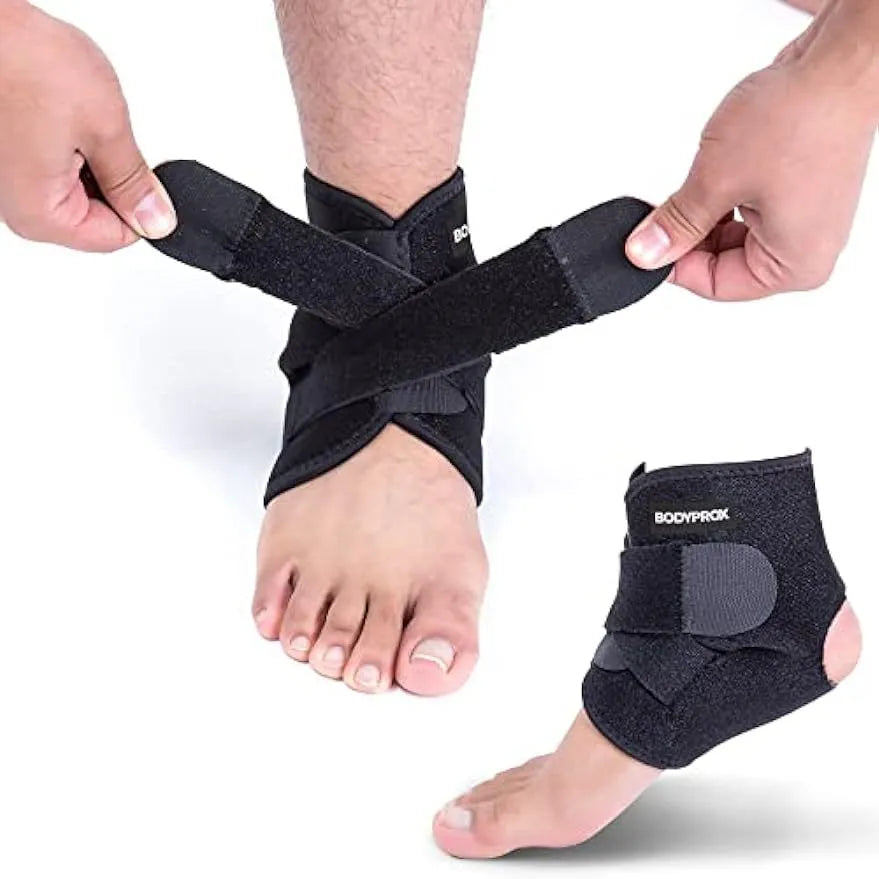 Black sports ankle support guard for injury prevention during athletic activities