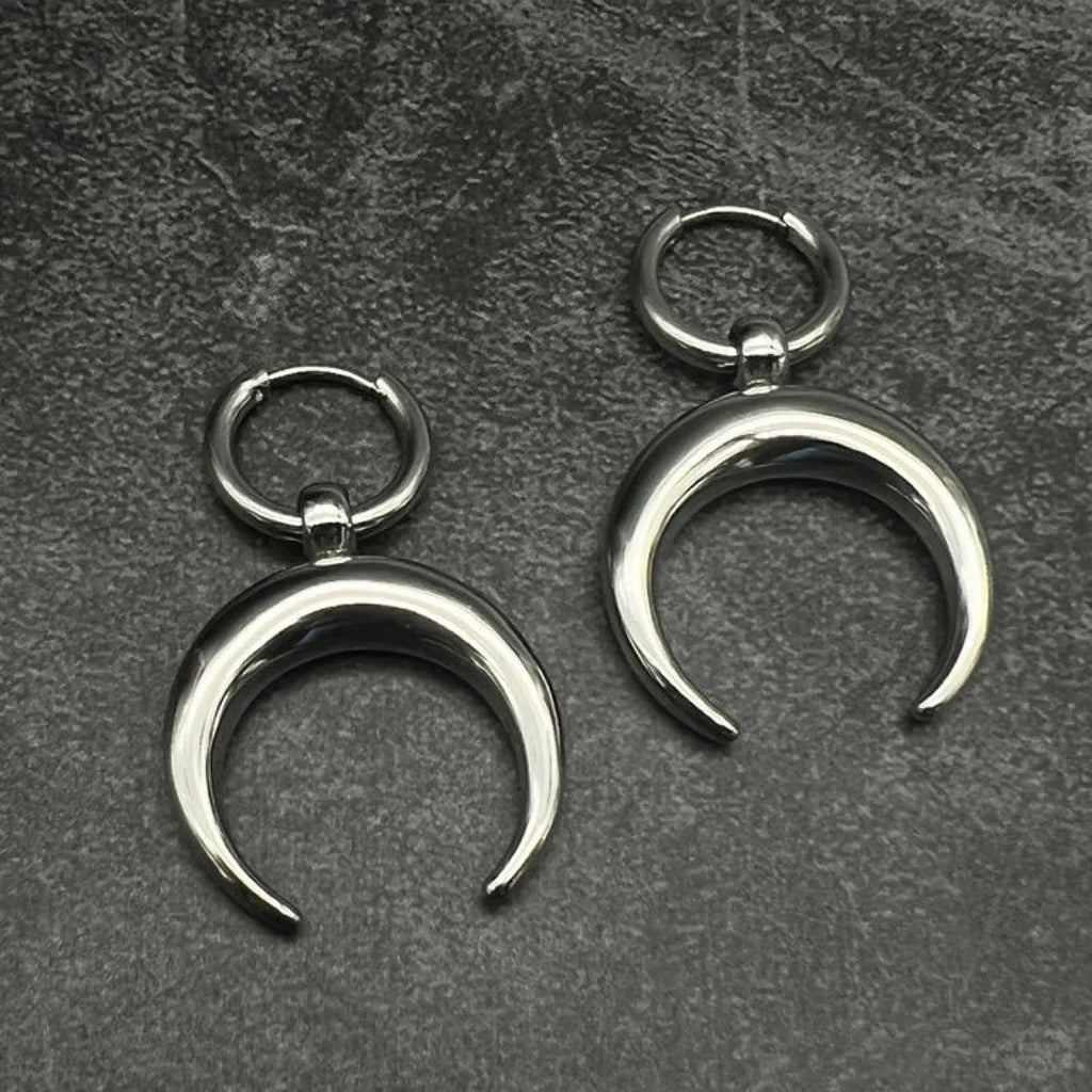 Alloy silver gothic moon geometric hoop earrings with clip-on back