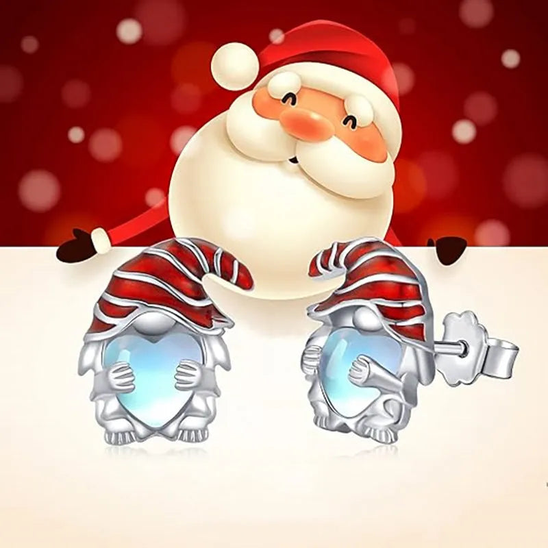 Women's Santa Claus heart earrings in white gold colour with copper electroplated construction