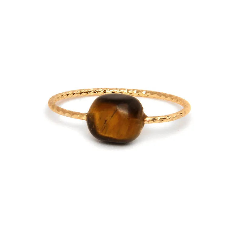Geometric-shaped agate ring for women in an original design, shown in one of eight colour options.