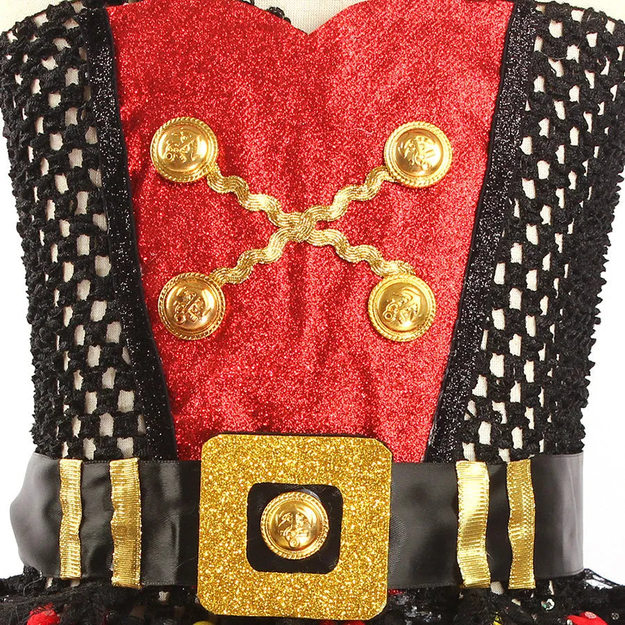 Girls pirate Halloween costume with sequin gauze skirt, mesh panels and lace details
