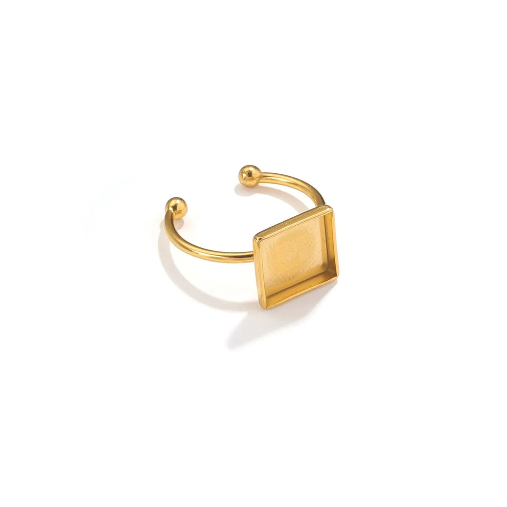 Stainless steel golden electroplated ring settings in multiple shapes including oval, heart, rectangle, round and square
