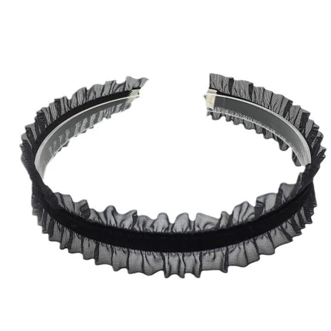 Velvet ruffled alloy necklace with flower pendant on snake bones chain in black, light coffee, or white
