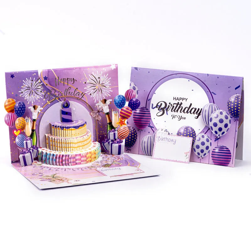 Chinese ink style 3D greeting card showing hand-folded cake design measuring 15 by 20 centimetres
