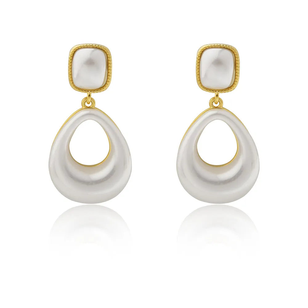 Gold-coloured drop-shaped imitation pearl earrings for women with 14K gold plating