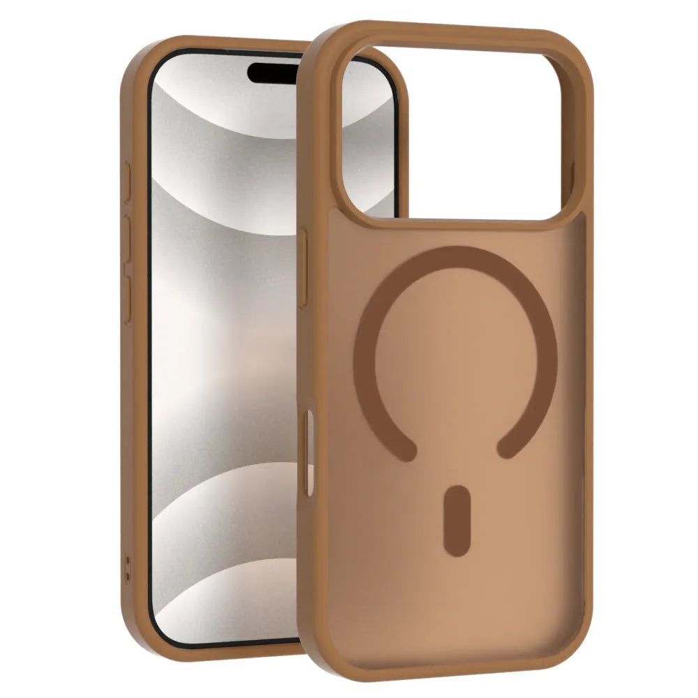 Skin-feel magnetic phone case in antique white, frosted translucent back with built-in magnet for iPhone 13-17