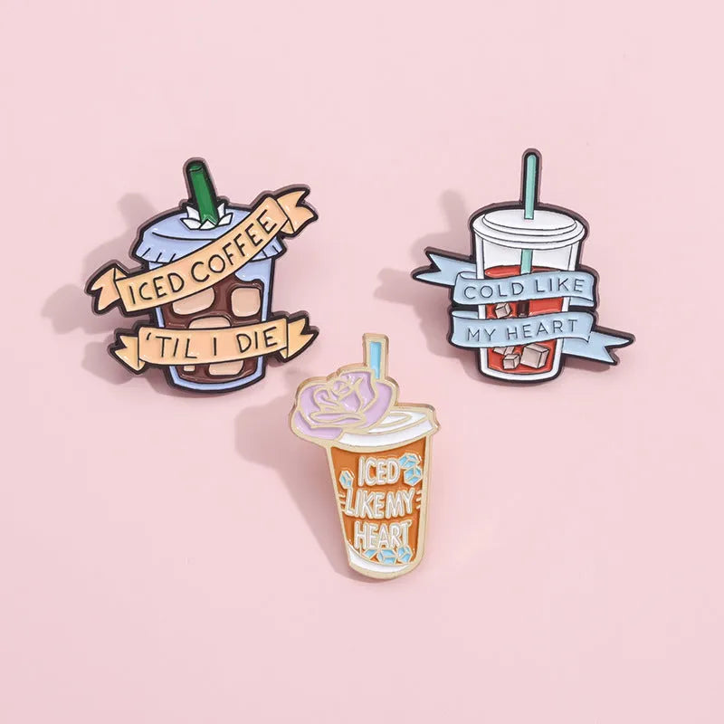 Creative Drinks Series cartoon coffee shape alloy brooch with geometric design, two colour options