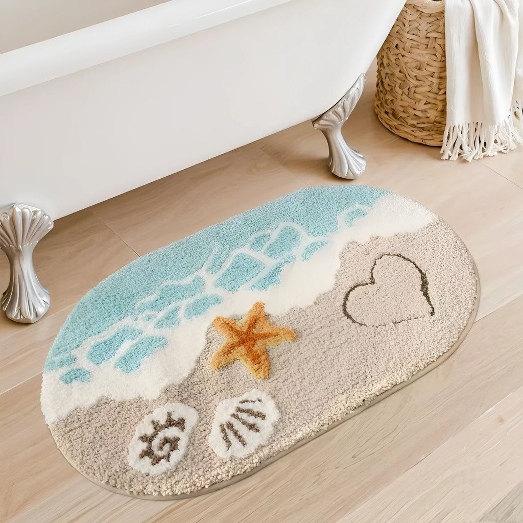 Square Sky Sea rainbow pattern cashmere-effect floor mat with a plastic anti-slip backing.