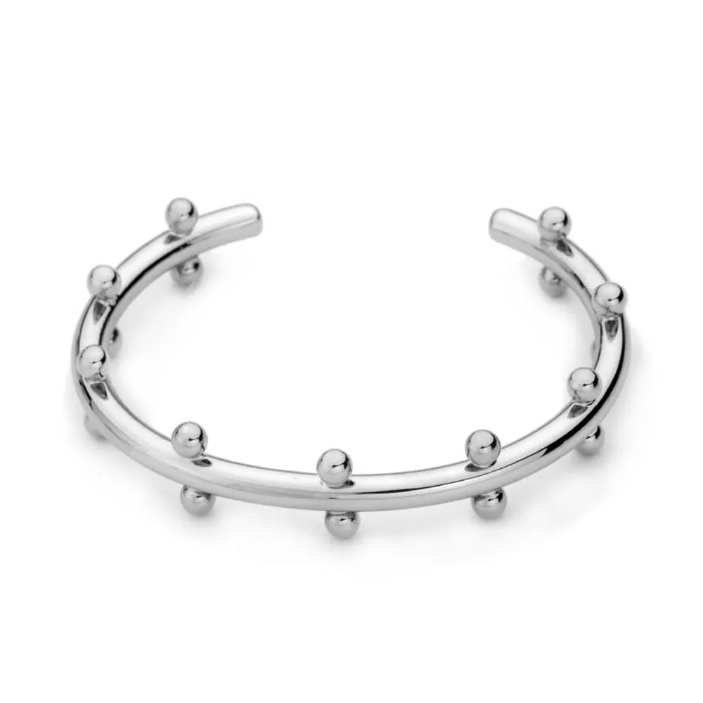Stainless steel C-shaped ring with textured rivet bean beads and alloy bracelet in gold finish