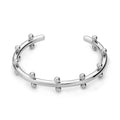 Stainless steel C-shaped ring with textured rivet bean beads and alloy bracelet in gold finish