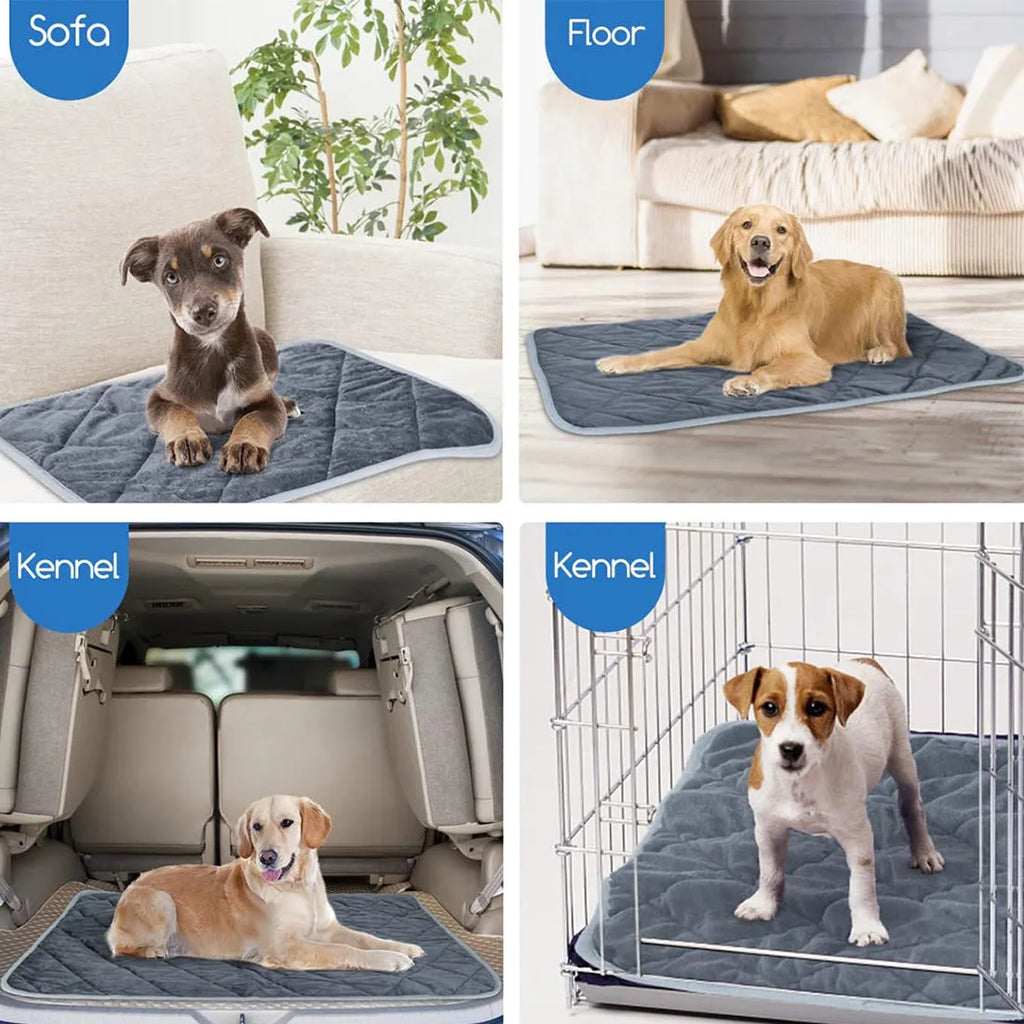 Grey multi-layer pet cushion showing soft cloth fabric and available in four different sizes