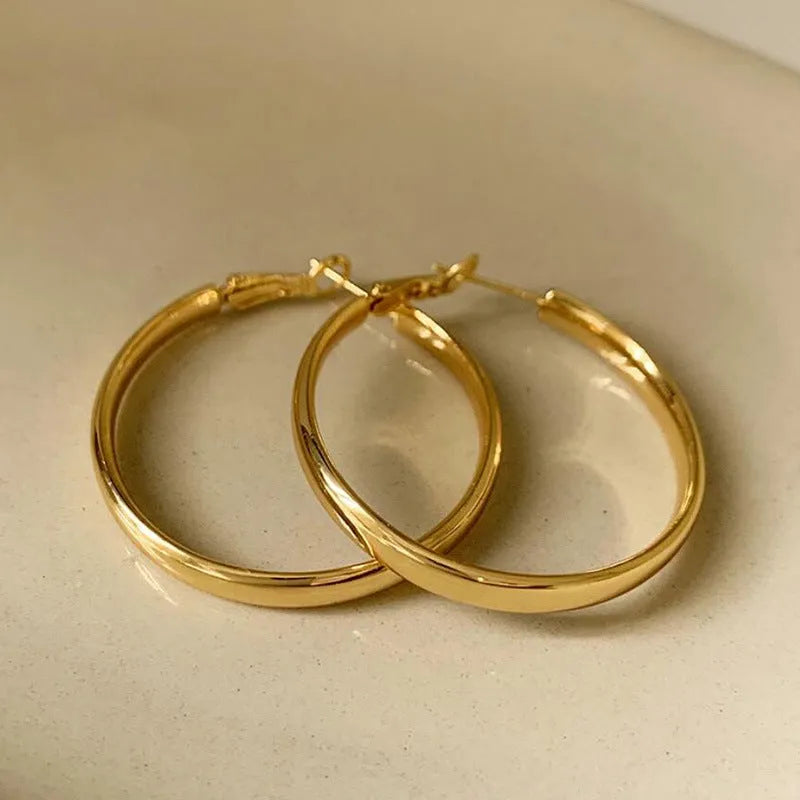 40mm metal circle earrings in gold and silver electroplated finish
