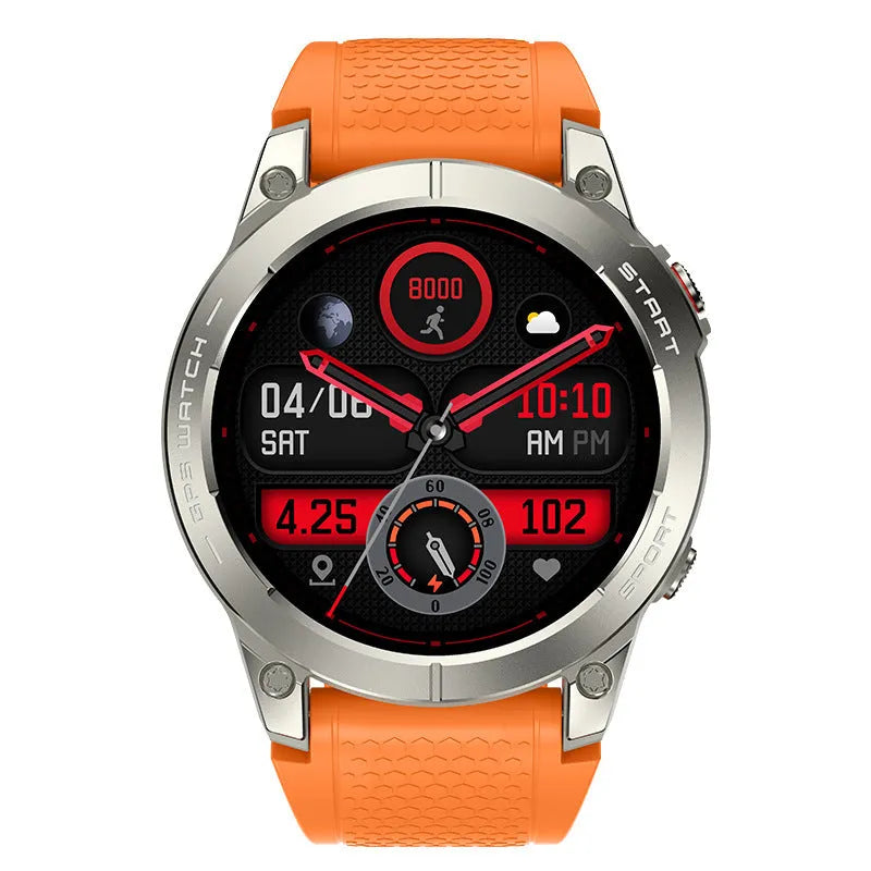 S53 Outdoor GPS Sports Call Smart Watch with black silicone strap and 1.43-inch touchscreen display.
