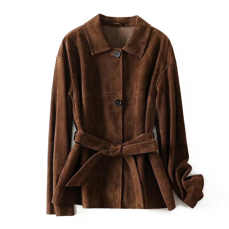 Women's caramel mocha retro cashmere coat with a Peter Pan collar and loose fit