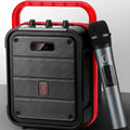 MS62AI portable Bluetooth speaker with wireless microphone, remote control, and shoulder strap