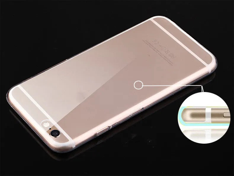 Transparent soft TPU mobile phone case for Apple iPhone on a white background.