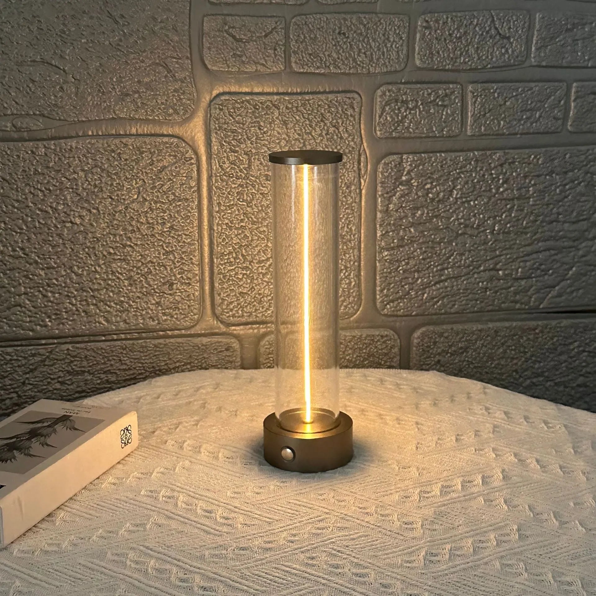 Slim modern USB rechargeable LED glass night light with magnetic back, dimensions 53mm by 234mm.