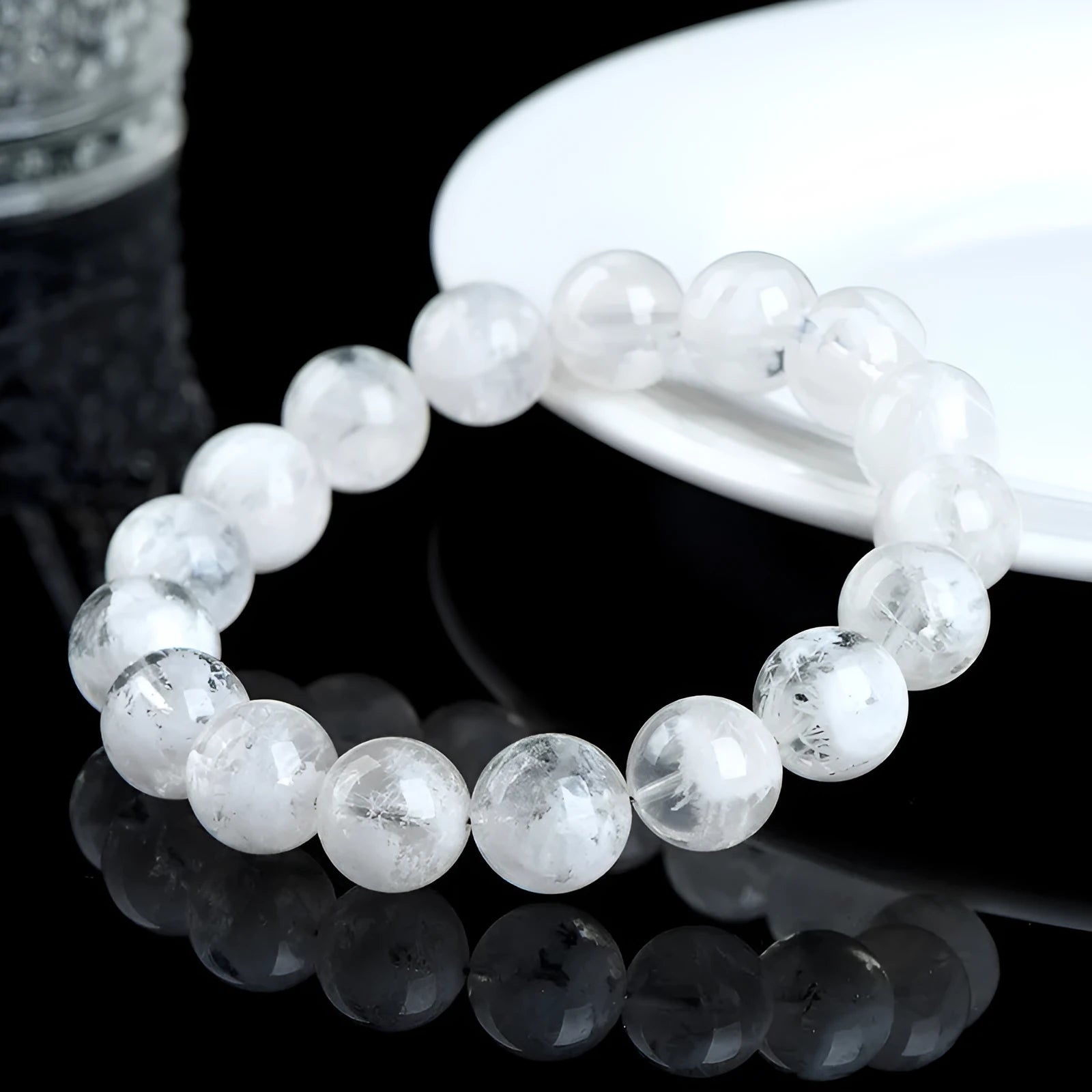 Crystal women's bracelet with natural blizzard snowflake round beads in geometric shapes with traditional decorative elements