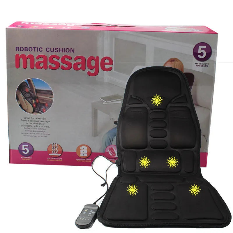 Black infrared heating massage mat with seat cushion and variable speed control