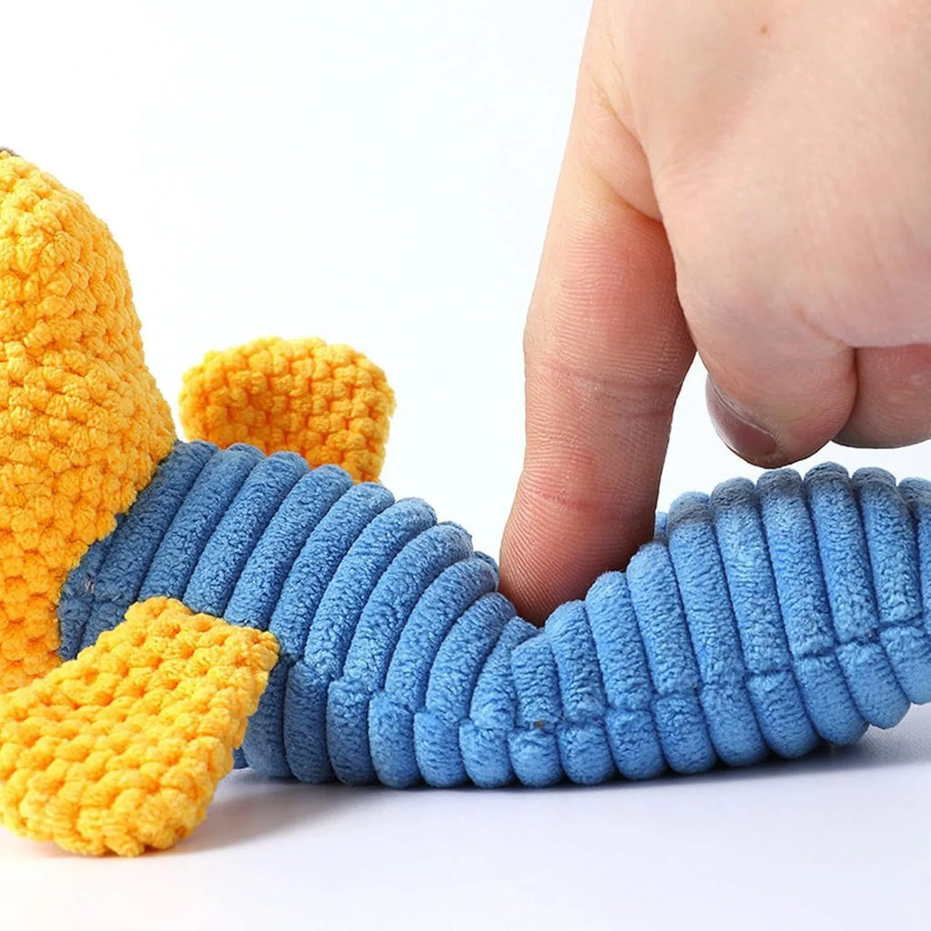 Squeaky plush dog chew toy in animal shape with cleaning massage texture