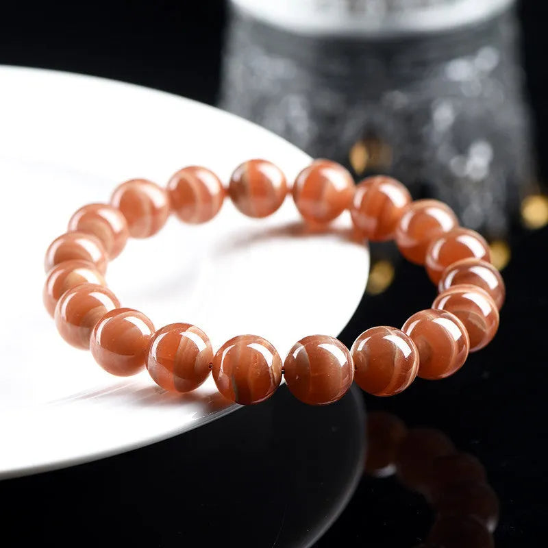 Natural old mine rhodochrosite round beads bracelet with Ruyi elements and geometric design