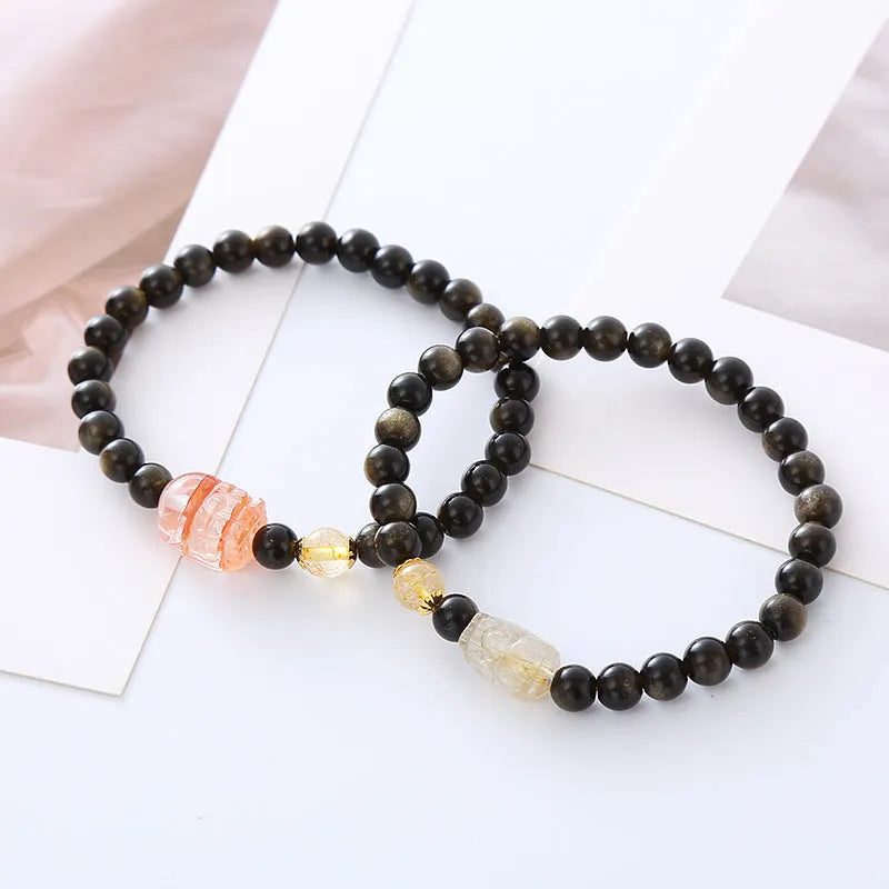 Natural obsidian Pi Xiu bracelet with animal zodiac modelling in retro artistic style.