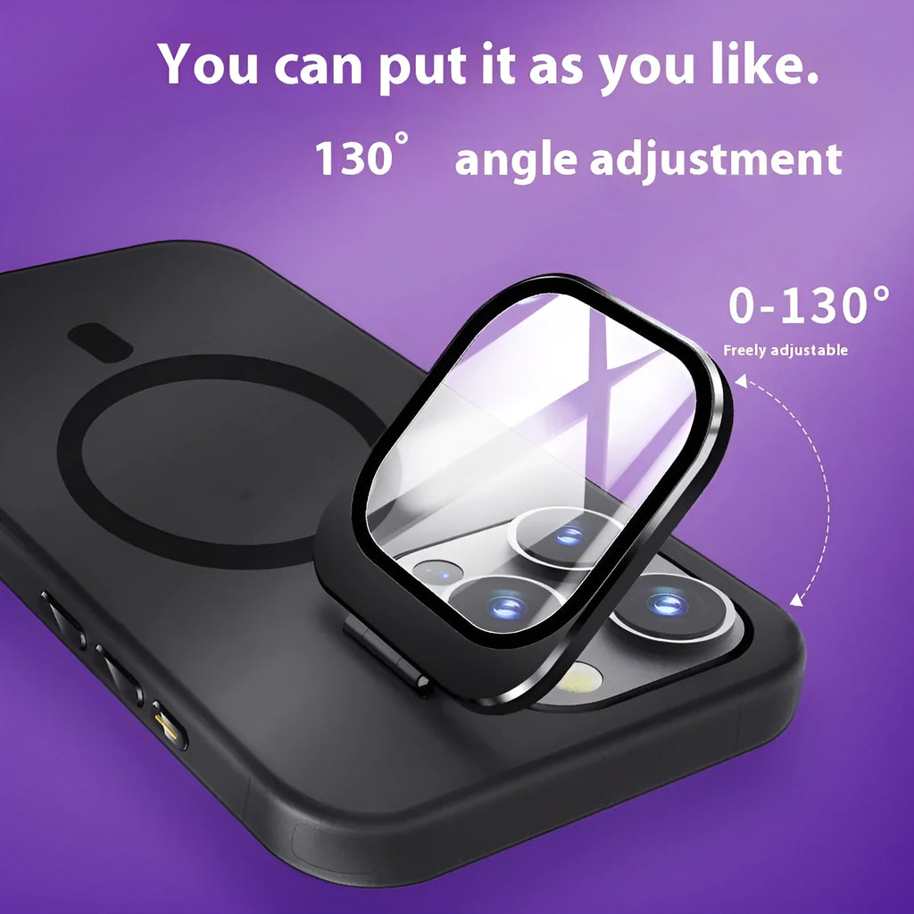 Magnetic bracket phone case for iPhone 14 Pro in transparent black with invisible stand