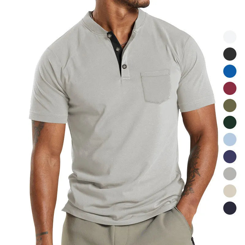 Men's plus size short sleeve summer shirt with chest button pocket in solid colour