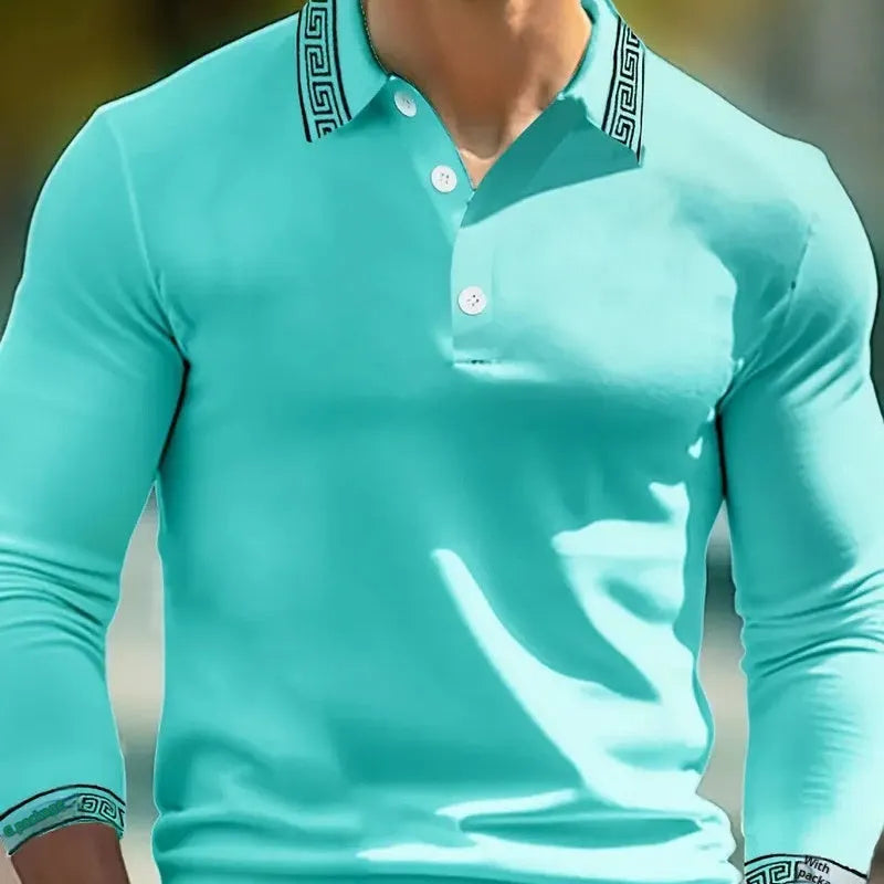 Men's long sleeve retro button design loose top in polyester blend fabric