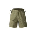 Retro loose-fit washed cotton shorts for men and women with zipper and half-elastic waistband.
