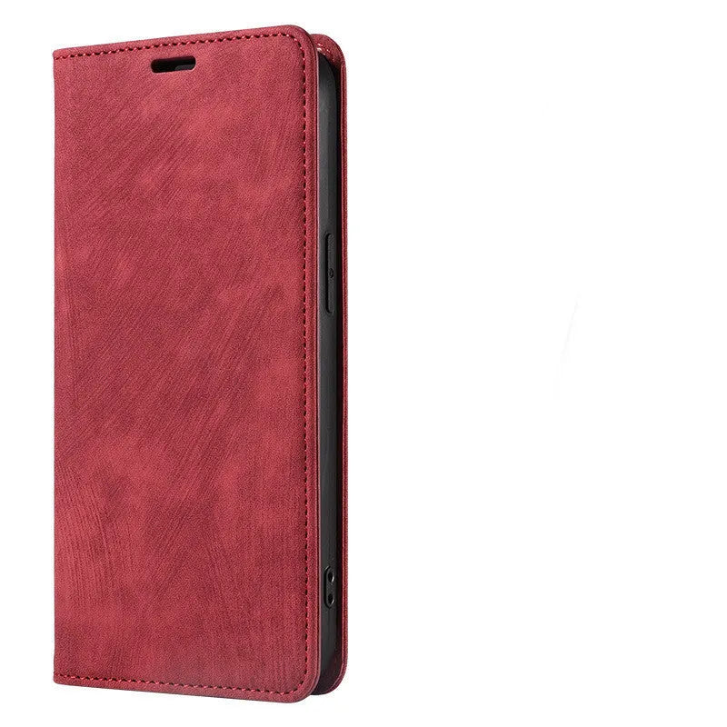 Magnetic flip phone case in grey colour made of TPU and leather for iPhone.