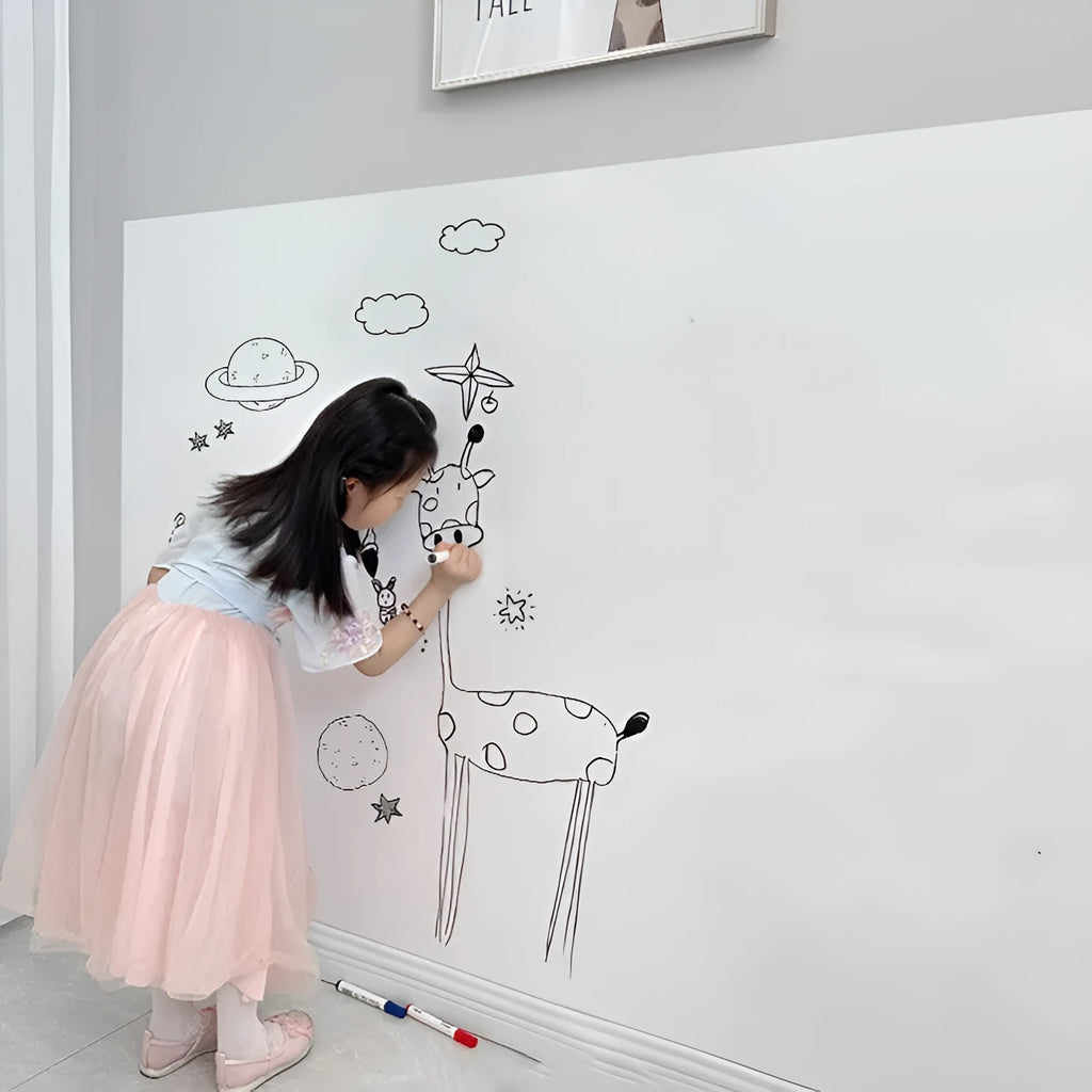 Removable electrostatic whiteboard wall sticker in solid white, PP material, size 90x200cm for children's room