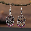 Purple retro crystal fringe earrings with ethnic styling and drop shape design