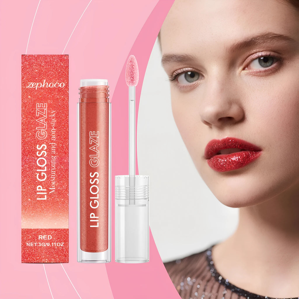 Red moisturising fine glitter lip gloss 3g tube with wand applicator
