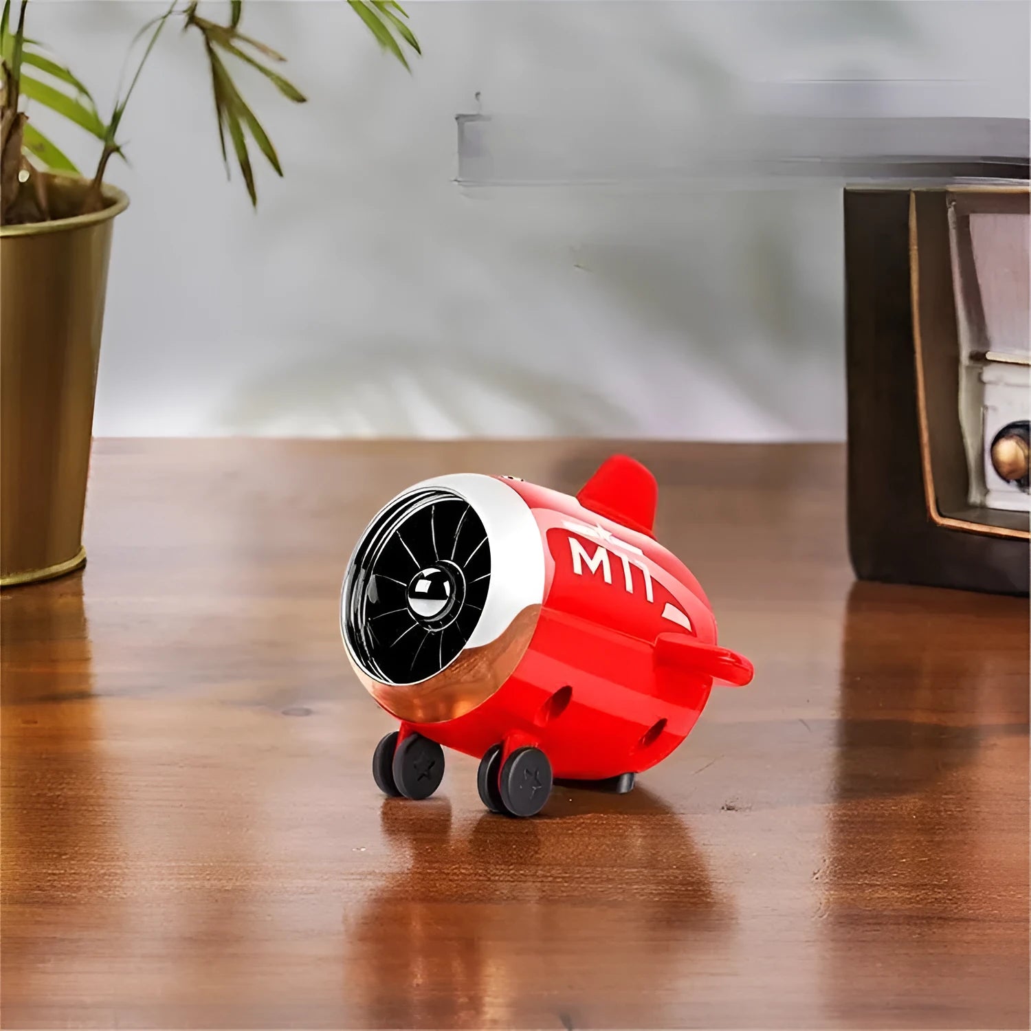 Mini wireless Bluetooth speaker in vintage blue colour showing compact 85x75x70mm dimensions with USB charging port
