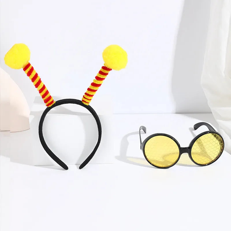 Children's insect theme fancy dress headband and glasses costume set in yellow and red