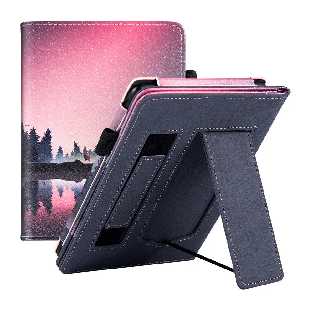 Kindle Paperwhite leather case with integrated wrist strap in a choice of colours including black calfskin.